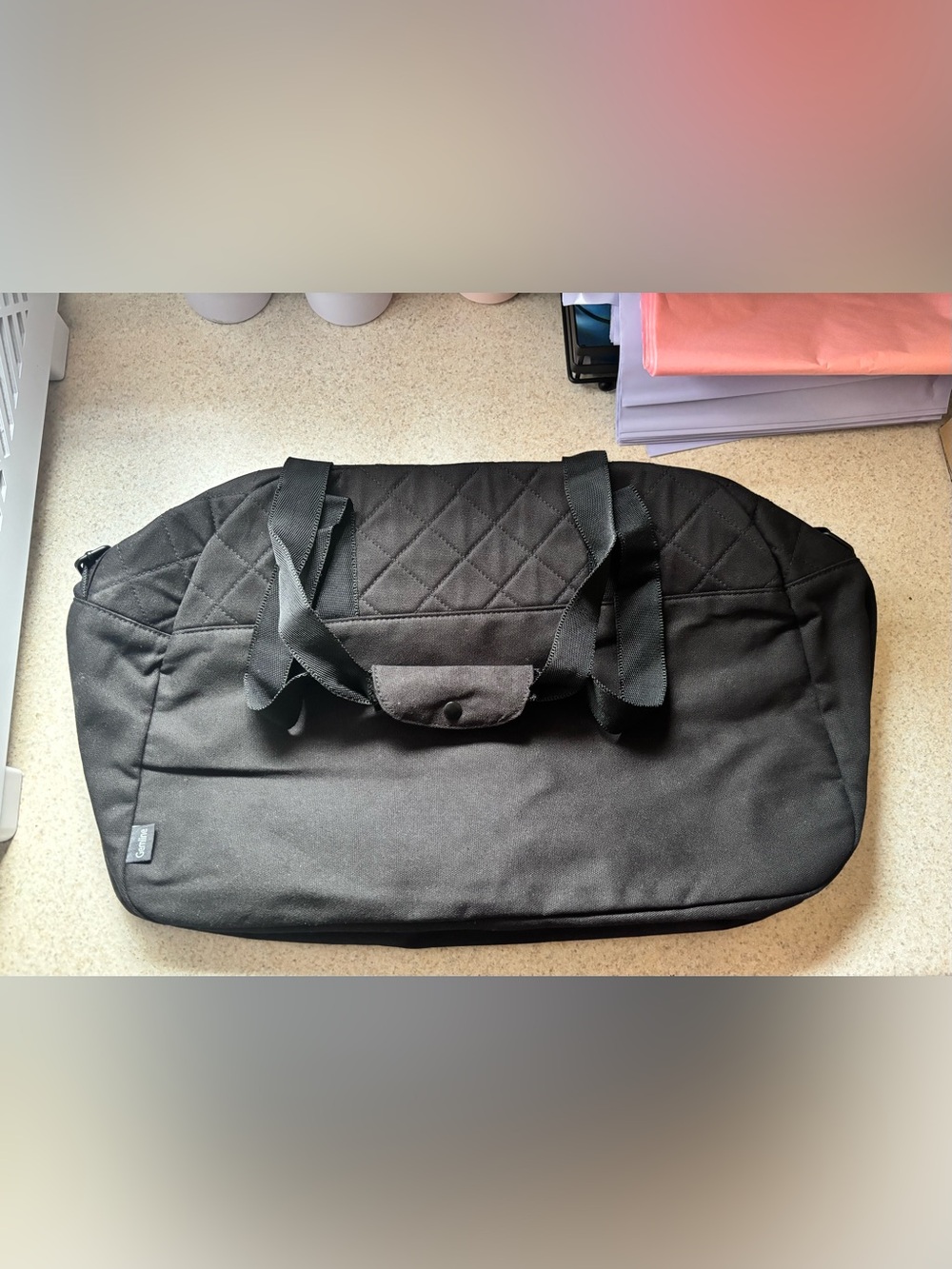 Black Quilted Travel Duffel Bag with Dual Handles - Gemline